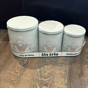 New Vintage Ballonoff Metal Canister Set, Basket of Flowers, 1980s Kitchen Decor